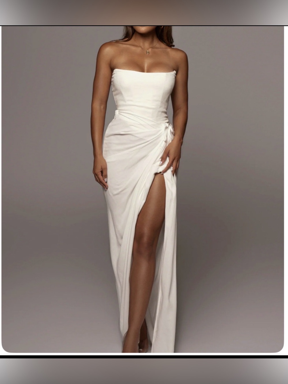 JLUXLABEL Strapless White linen skirt with Side Slit | size Medium